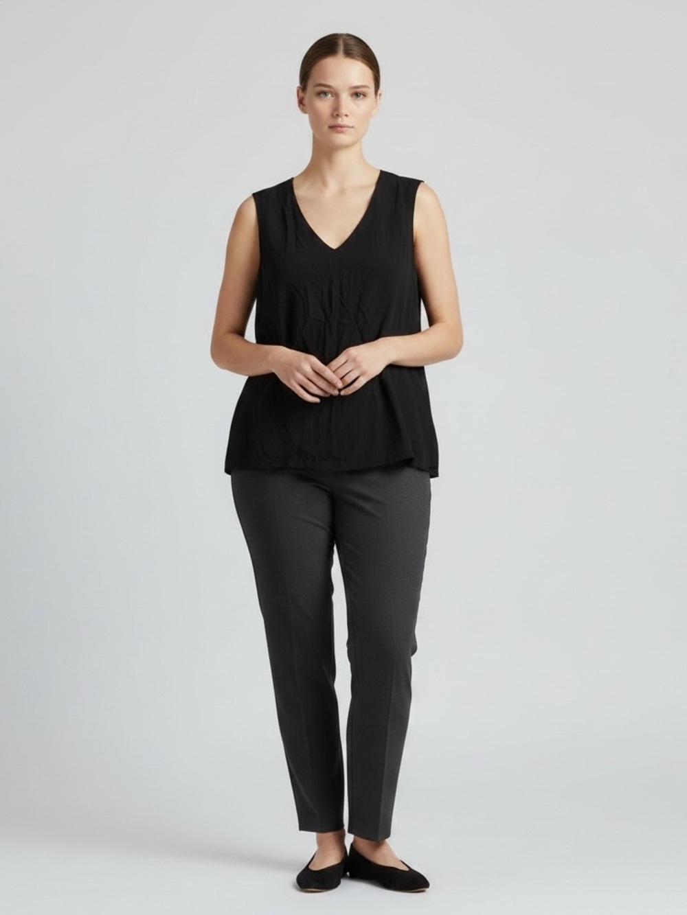 Eileen Fisher | NWT 100% silk minimalist sleeveless loose v-neck blouse size 2X